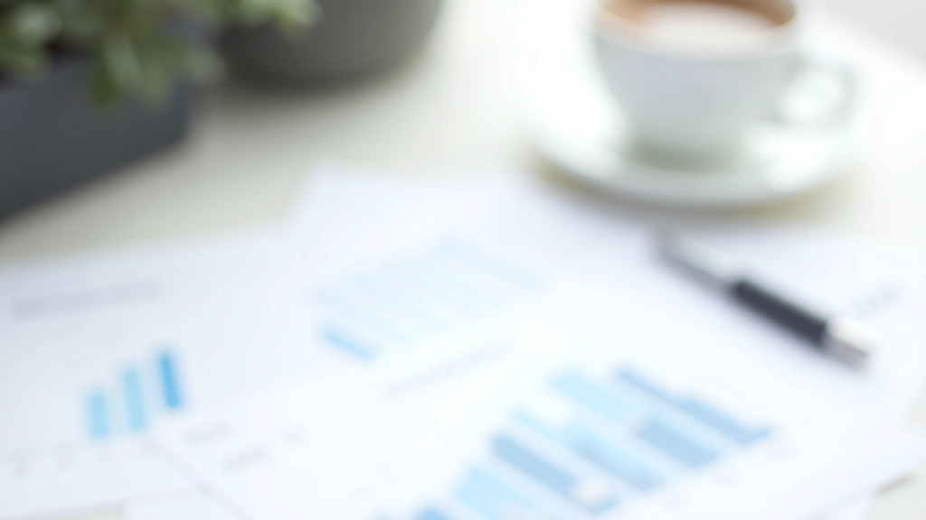 Graphiques financiers sur papier imprimé avec café noir, stylo bleu à côté, bureau minimaliste blanc, éclairage studio net