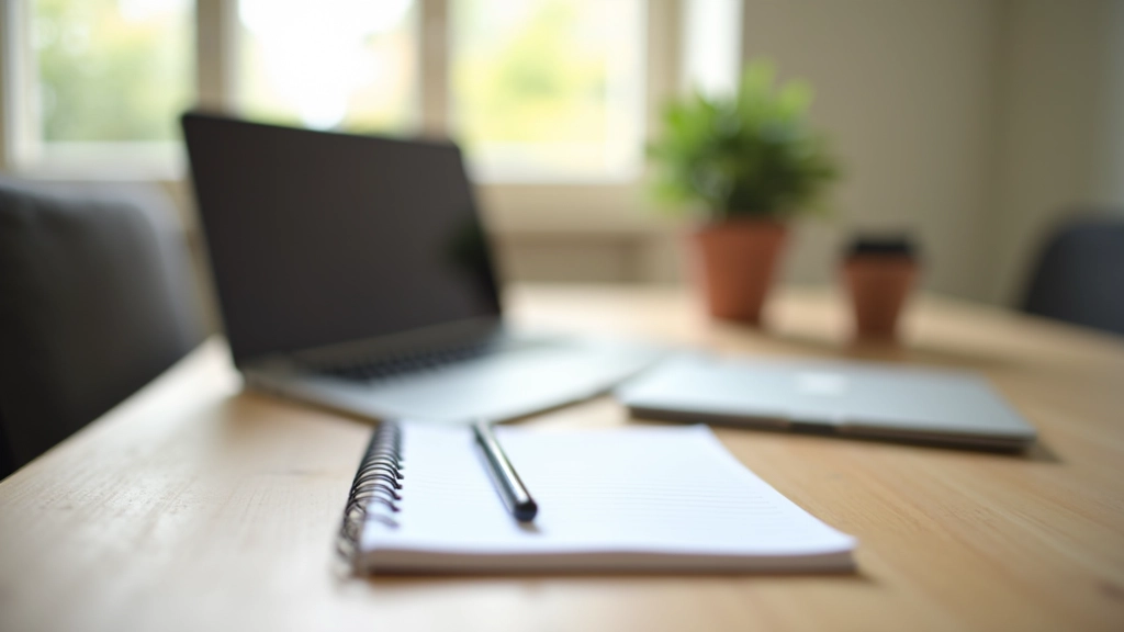 Espace de travail moderne avec ordinateur portable, bloc-notes et stylo sur un bureau