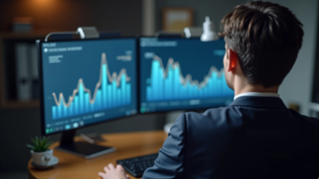 Personne devant un écran montrant des graphiques de ventes, éclairage bureau professionnel, focus net